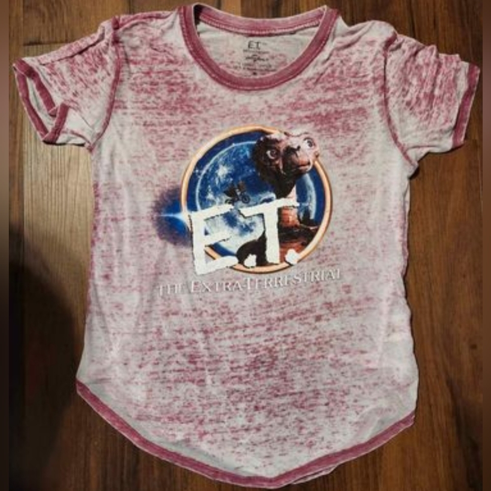 Juniors Sz M Universal Studios Sheer Burnout E.T. T-Shirt Washed 1x Never Worn